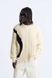 Zara Contrasting Textured Weave Sweater at Zara