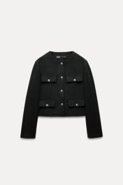Zara Cropped Blazer with Flaps in Black at Zara