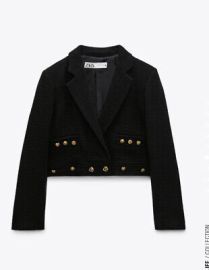 Zara Cropped Buttoned Textured Blazer and Skirt at Zara