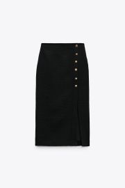 Zara Cropped Buttoned Textured Blazer and Skirt at Zara