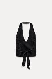 Zara Denim Halter Top with Topstitching at Zara