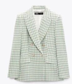 Zara Double Breasted Houndstooth Blazer in Sea Green at Zara