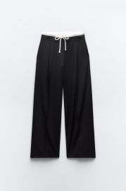 Zara Double Waist Wide Leg Pants in Black at Zara