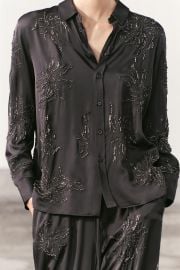 Zara Embroidered Beaded Shirt at Zara