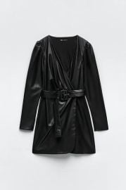 Zara Faux Leather Belted Wrap Effect Dress at Zara