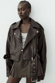 Zara Faux Leather Crop Biker Jacket at Zara