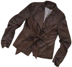 Zara Faux Leather Draped Open Front Tie Waist Jacket at eBay