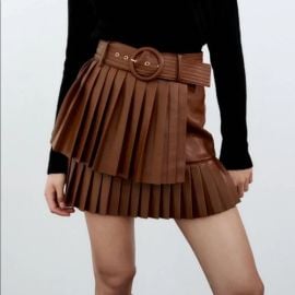 Zara Faux Leather Pleated Belted Skirt at Poshmark