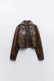 Zara Faux Leather Snakeskin Print Jacket in Dark Brown at Zara