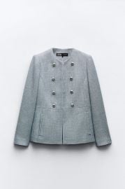 Zara Fitted Textured Blazer in blue at Zara