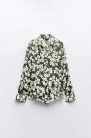 Zara Floral Print Shirt in Green Ecru at Zara