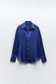 Zara Flowy Satin Effect Shirt in Blue at Zara