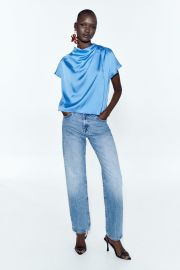 Zara Gathered Satin Effect Top at Zara