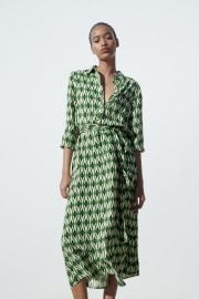 Zara Geometric Print Dress in Green Ecru at Zara