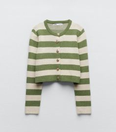 Zara Gold Button Striped Knit Cardigan at Zara