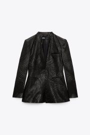 Zara Gold Jacquard Lapelleless Blazer at Zara