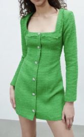 Zara Green Textured Tweed Dress at Zara