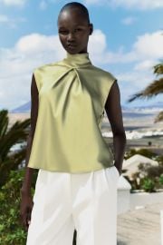 Zara High Collar Satin Effect Top at Zara