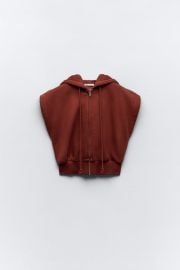 Zara Hooded Plush Vest in Russet at Zara