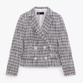 Zara Jackets amp Coats Nwt Zara Double Breasted Tweed Blazer Sz S Multi Color Whitebluered Poshmark at Poshmark