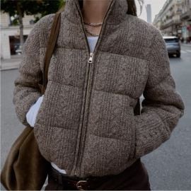 Zara Jackets amp Coats Zara Thermal Insulated Cable Knit Bomber Anorak Coat Jacket Xs 638223 Sweater Poshmark at Poshmark