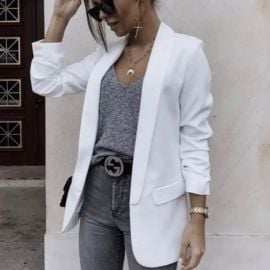 Zara Jackets amp Coats Zara White Rolledup Sleeves Lapel Collar Blazer Poshmark at Poshmark