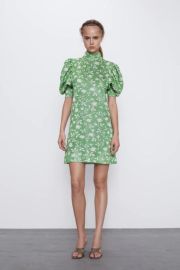 Zara Jacquard Dress in Green Ecru at Zara