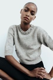 Zara Jewel Collar Knit Sweater at Zara