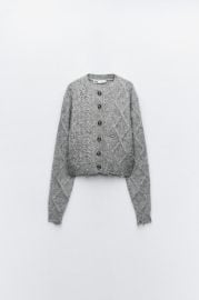 Zara Knit Cardigan with Rhinestone Buttons in Grey at Zara