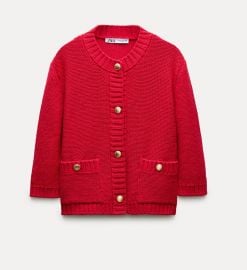 Zara Knit Crop Cardigan with Gold Buttons at Zara