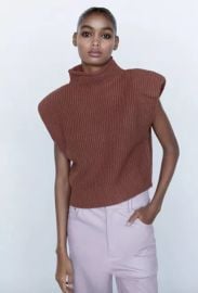 Zara Knit Vest with Shoulder Pads Brown Sweater 3519110 eBay at eBay