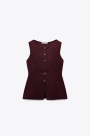 Zara Knit Waistcoat Top with Gold Buttons in Burgundy at Zara