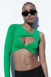 Zara Knotted Asymmetric Top in Green at Zara