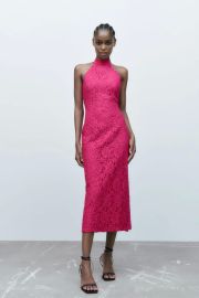 Zara Lace Halter Dress in Fuchsia at Zara