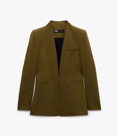 Zara Lapelless Fitted Blazer in Olive Green at Zara