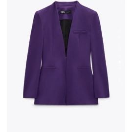 Zara Lapelless Fitted Blazer in Purple at Zara