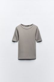 Zara Light Rib T shirt in Gray at Zara