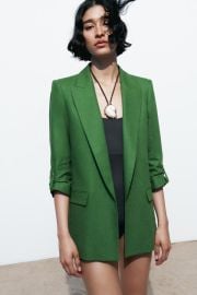 Zara Linen Blend Roll Up Sleeve Open Front Blazer at Zara