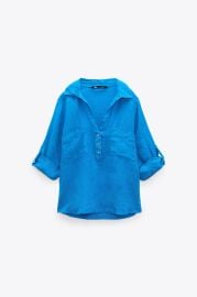 Zara Linen Shirt in Bright Turquoise at Zara