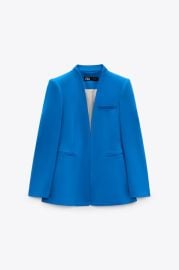 Zara Long Blazer with Inverted Lapel Collar in Bluish at Zara