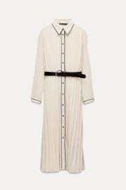 Zara Long Sleeve Pleated Dress with Belt at Zara
