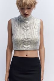 Zara Metallic Cable Knit Vest at Zara