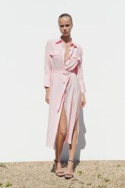 Zara Midi Shirt Dress in Pastel Pink at Zara