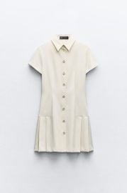 Zara Mini Shirt Dress in Ecru at Zara