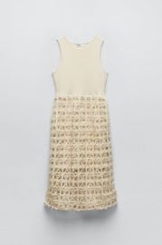 Zara Mixed Open Knit Dress in Ecru at Zara