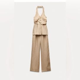 Zara Pants amp Jumpsuits 0 Linen Halter Vest Jumpsuit Zara Poshmark at Poshmark