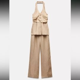 Zara Pants amp Jumpsuits Zara 0 Linen Halter Vest Jumpsuit Poshmark at Poshmark