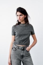 Zara Pearl and Jewel Knit Sweater at Zara