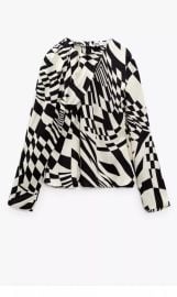 Zara Pleated Print Blouse at Zara