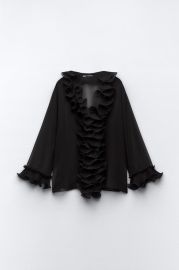 Zara Pleated Ruffle Semi Sheer Blouse at Zara